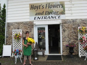 Beverly Hoyt in front of her shop on the Fort Road in Perth-Andover
