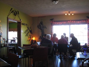 A late afternoon party enjoys lunch at the Bistro