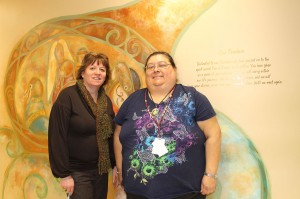 Roxanne Sappier, Director of Health  at the center with Veronica WolfEagle, Mental Health Team Project Coordinator