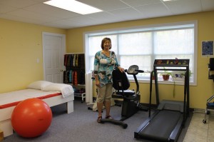 Barb Green with some of the equipment available at the clinic