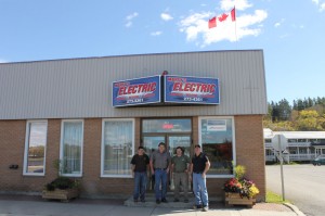 Chris, Marty, Hiram & Rick man the fort on any given day at Marty’s Electric in Perth-Andover