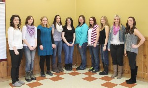 2014 Miss Perth-Andover  Pageant contestants L to R: Morgan Malm, Jessica Booker, Kelsie Cummmings, Kelly Goodine, Ocean Stacey, Shelby McIntosh, Courtney Johnston, Mikayla Nicole Longstaff, Lauren Titus & Emma Matheson Not in picture: Brook Grant