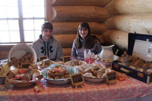 Nick & Jessica Shaw at  the Visitor’s Centre  during  the World Pond Hockey  tournament selling Nancy’s soaps
