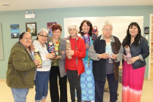 Marsha, Sharlene. Doreen, Cheryl, Norma, Ann and Tina hold the beautiful Spirit Dolls we made at the Healing Lodge Workshop