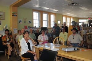Quite a large group attended the book launch in Perth-Andover. Andrea Bear Nicholas is seated in front 